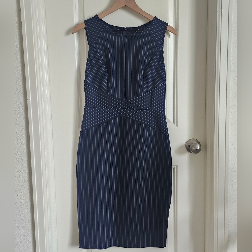 Elegant Navy Pinstripe Dress - Picture 2 of 13